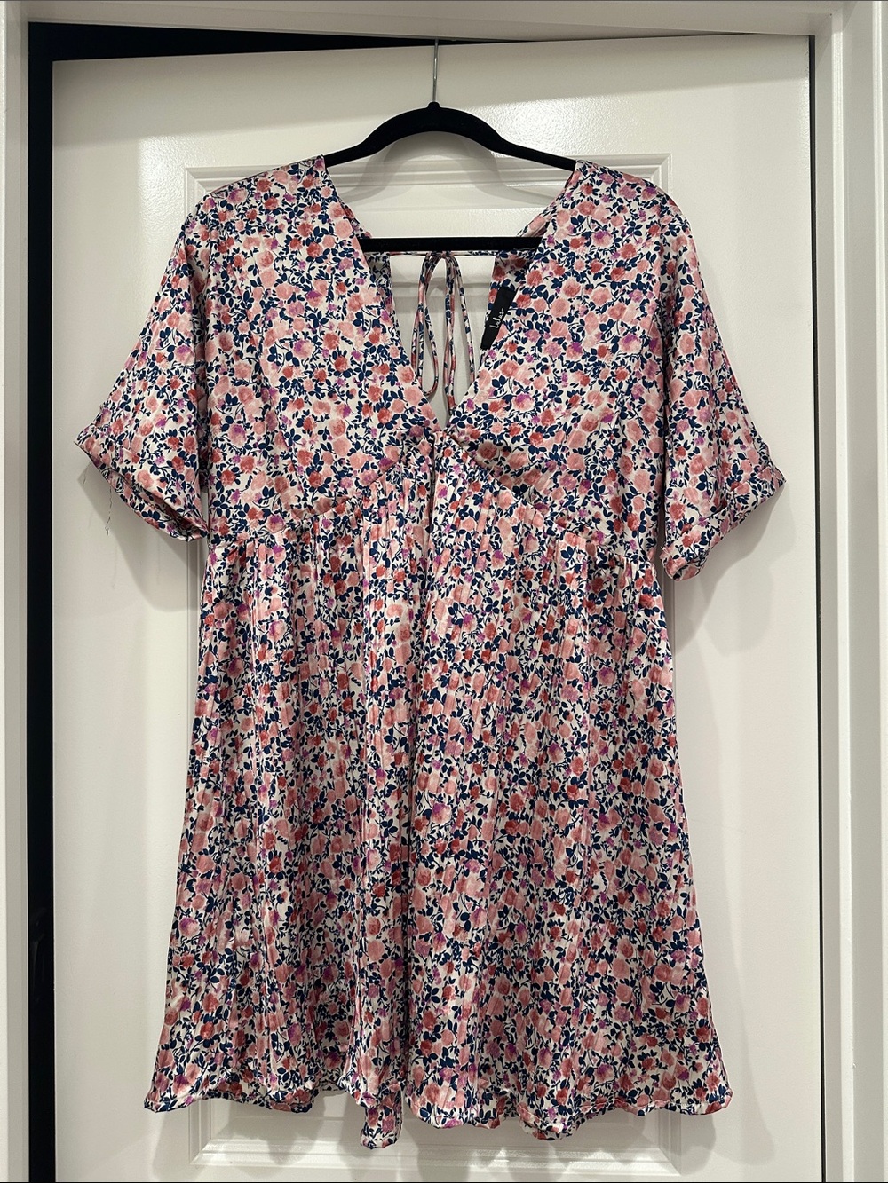 Lulu's Pink Floral Tie-Back Mini Dress